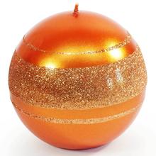 Vianočná sviečka guľa s glitrom v oranžovej farbe.