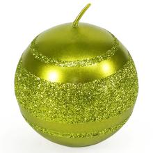 Vianočná sviečka guľa v olivovej farbe s glitrom.