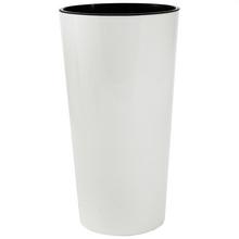 Biely okrúhly kvetináč s vkladom.