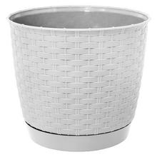 Biely okrúhly kvetináč s miskou.