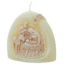 Vianočná sviečka s motívom svätej rodiny v ecru farbe.