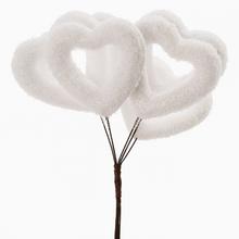 Biele srdiečka na zápichoch, sada 6 kusov.