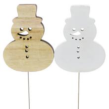 Biely vianočný zápich s motívom snehuľiaka.