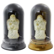 LED lampión s anjelom v čiernej a zlatej farbe.