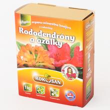 Hnojivo ROKOSAN RODOD 1KG v obale s obrázkami rododendrónov a azalky.