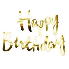 Zlaté narodeninové vlajky s nápisom Happy Birthday.