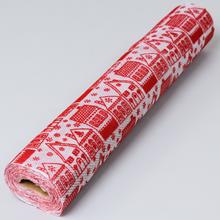 Látka s domčekmi v červenej a bielej farbe, 36 cm široká a 5 metrov dlhá.