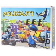 Hra Policajti s farebným dizajnom a postavičkami policajtov a vozidiel.