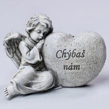Sivý smútočný anjel srdce s nápisom Chýbaš nám.