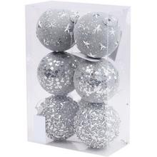 Sada vianočných gúľ v striebornej farbe, 6 kusov, 8 cm.