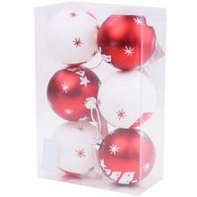 Sada vianočných gúľ v červeno-bielej farbe, 6 kusov, 8 cm.