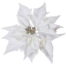 Umelá kvetina Poinsettia v krémovej a zlatej farbe na klipe.