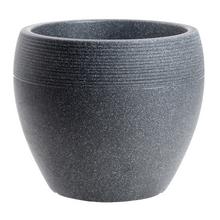 Okrúhly mrazuvzdorný kvetináč LINEO v čiernom granitovom prevedení.