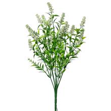 Umelý zápich zelenej farby s bielymi kvetmi, 35 cm.
