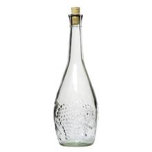 Sklenená fľaša s korkom, objem 1L.