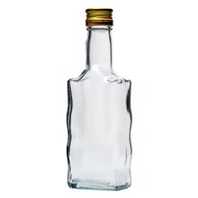Priehľadná sklenená fľaša s vrchnákom, objem 200 ml.