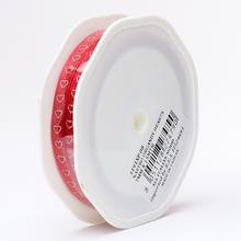Červená organza stuha so srdiečkami, 7mm x 15m.