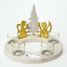 Adventný svietnik s anjelmi a stromom, drevený, 25,5x25,5x18CM.