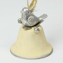 Zvon s vtákom, bielo-strieborný, dekorácia na Vianoce.