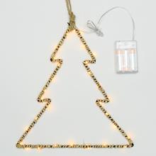 Závesný LED stromček z kovu s rozmermi 27,5x30 cm.