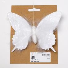 Biely motýľ na klipe s trblietkami, 16 cm.