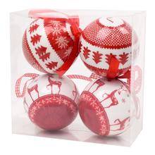 Sada vianočných guličiek v červenej a bielej farbe, 4 kusy, 10 cm.