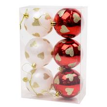 Vianočné guličky červeno-biele srdiečka, plast, balenie 6 kusov.