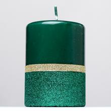 Zelená vianočná sviečka s glitrami