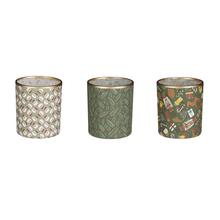 Vianočné svietniky na čajovú sviečku v zelených a dekoratívnych vzoroch.