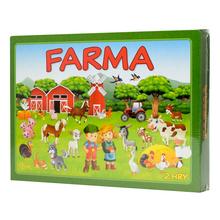 Hra FARMA stredná s obrázkami zvierat a farmy.