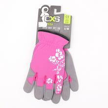 Ružové pracovné rukavice PICEA s kvetinovým vzorom.