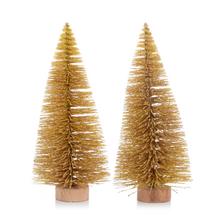 Zlatý glitovaný stromček na pni, sada 2 kusy.