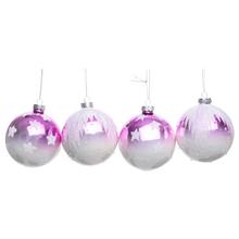 Sada sklenených vianočných gúľ v bielej a cyklamenovej farbe.