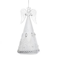 Biely sklenený anjel so svetlom, 7x16 cm.