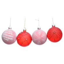 Sada sklenených vianočných gulí v červenej a bielej farbe.