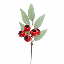 Umelý konárik eukalyptu s červenými bobuľami.