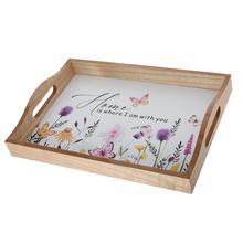 Veľká tácka s kvetinovým motívom a motýľmi.