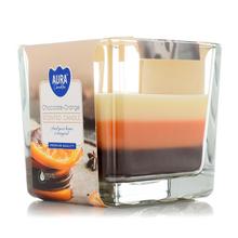 Sviečka s vôňou čokolády a pomaranča v sklenenom obale.