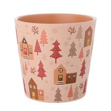 Obal na kvetináč s vianočným motívom zimnej krajiny.