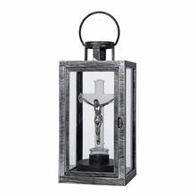 LED lucerna s krížom strieborná