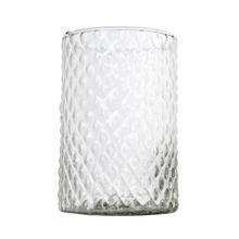 Sklenená váza s textúrovaným povrchom, valcového tvaru.