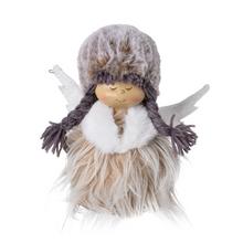 Textilná dekorácia dievča s krídlami a čiapkou v bielej, béžovej a sivej farbe.