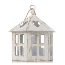 Bielo-zlatý LED lampáš v tvare domčeka.