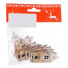 Sada drevených domčekov na dekoráciu v bielej a prírodnej farbe.