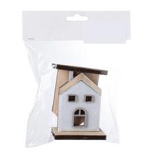 Domček na podstavci v sáčku, sivý, z plsti.