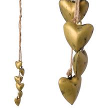 Záves s rolničkami v tvare srdca, zlatý, 40 cm.