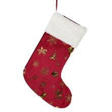 Vianočná ponožka s mixom vzorov v červenej farbe.