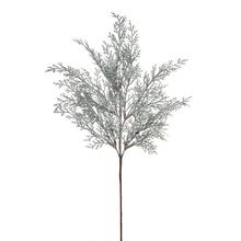 Zasnežená vetvička tuje s bledou farbou, 62 cm.