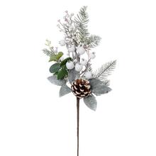 Umelé kvety s čečinkou, eukalyptom a šiškou, biele bobule, 48 cm.