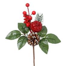 Umelý zápich s červeným jablkom, bobuľami a šiškou.